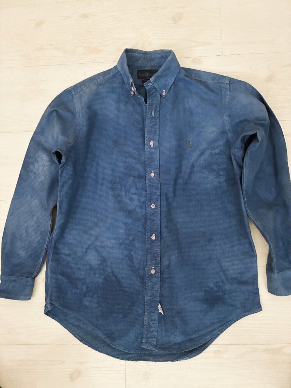 VTG 90's Ralph Lauren Blake Tie Dye Indigo Button Down Shirt Men's M (Fit-L/XL)